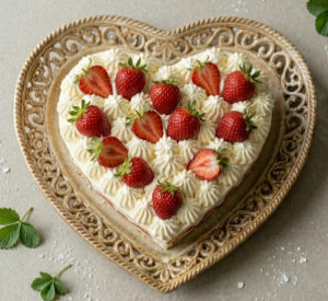 Tarta corazón de nata y fresa