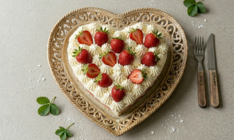Tarta corazón de nata y fresa